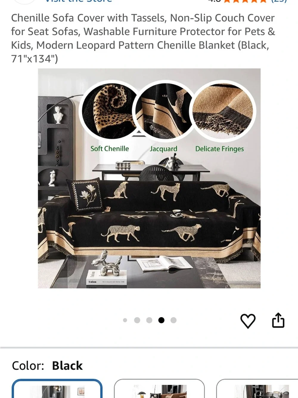 NEW Leopard Chenille Sofa Throw Blanket - Black and Beige